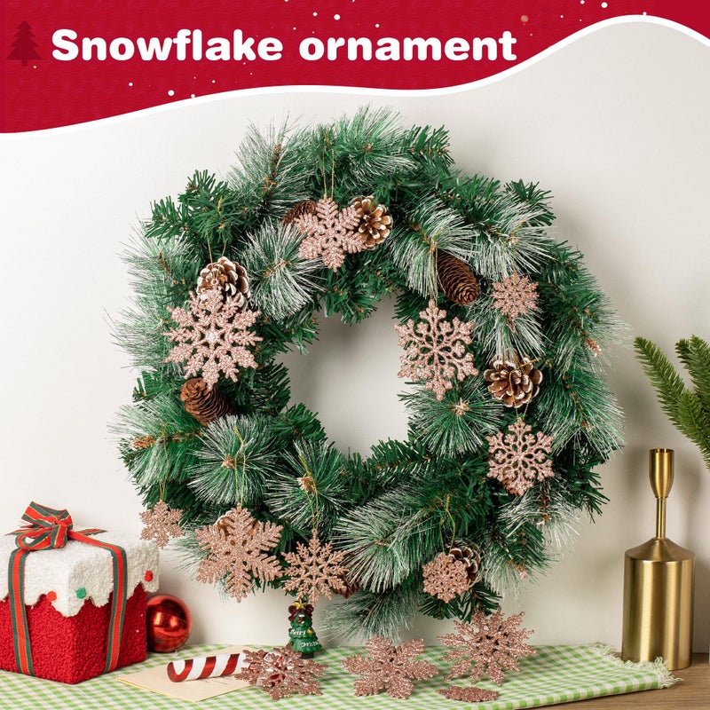 Fessary 48pcs Rose Gold Plastic Snowflake Decorations Christmas Tree Ornaments Glitter Snow Flakes Ornaments Christmas Indoor Winter Wonderland Decor?3 Sizes? 3Styles - Image 5